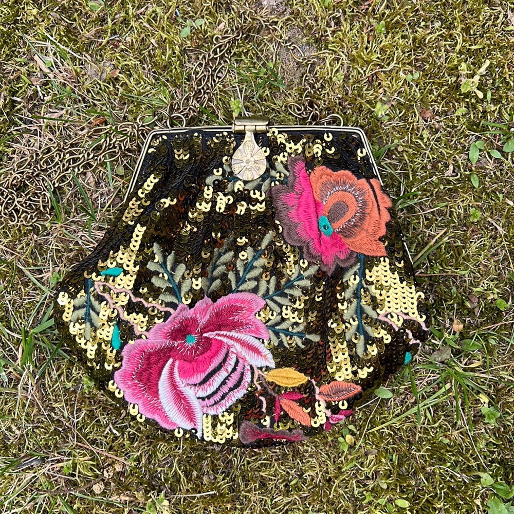 Free people sequin embroidered clutch